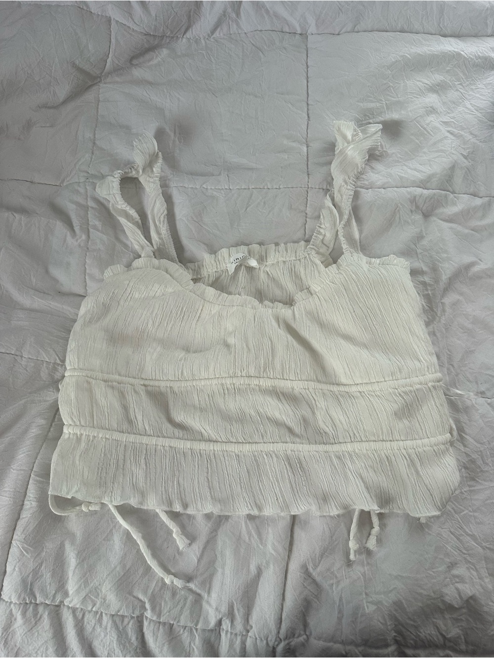 T.J.Maxx White Crinkled Tie-Back Crop Tank